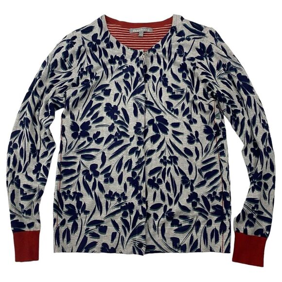 Daniel Rainn Gray Navy Blue Rust Floral Cardigan Sweater Button Long Sleeve Sz S - Picture 1 of 9